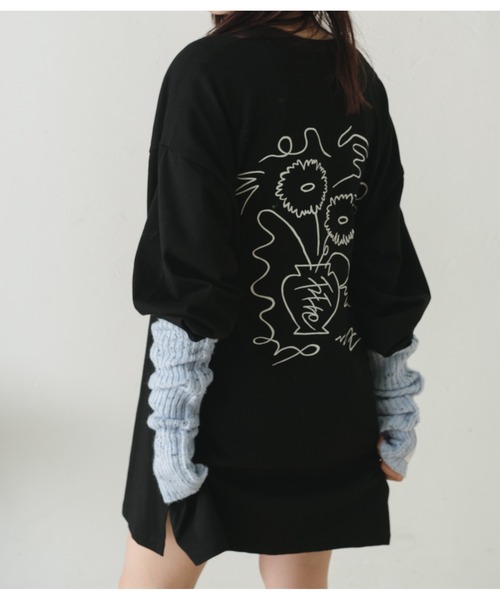 Kastane（カスタネ）の「【UNISEX】SIXSENCE FLOWERロンT（Tシャツ/カットソー・レディース・オフホワイト/ブラック・M/XL）」の5枚目の写真