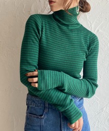 She's Closet（シーズクローゼット）の「ハイネックタイト長袖ボーダーリブニットプルオーバー（ニット/セーター）」