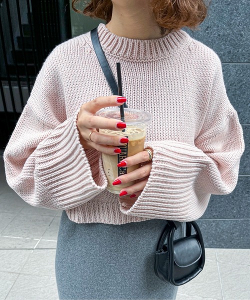 feepur（フェピュール）の「【ハンドウォッシャブル】メランジショートオーバーニット（ニット/セーター・レディース・ブラック/オフホワイト/イエロー/グリーン/ピンク・MEDIUM）」の5枚目の写真