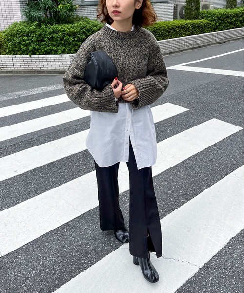 feepur（フェピュール）の「【ハンドウォッシャブル】メランジショートオーバーニット（ニット/セーター・レディース・ブラック/オフホワイト/イエロー/グリーン/ピンク・MEDIUM）」の15枚目の写真