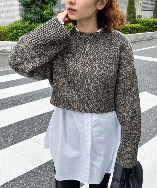 feepur（フェピュール）の「【ハンドウォッシャブル】メランジショートオーバーニット（ニット/セーター・レディース・ブラック/オフホワイト/イエロー/グリーン/ピンク・MEDIUM）」の9枚目の写真