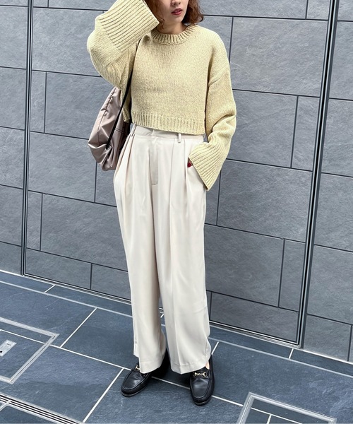 feepur（フェピュール）の「【ハンドウォッシャブル】メランジショートオーバーニット（ニット/セーター・レディース・ブラック/オフホワイト/イエロー/グリーン/ピンク・MEDIUM）」の6枚目の写真