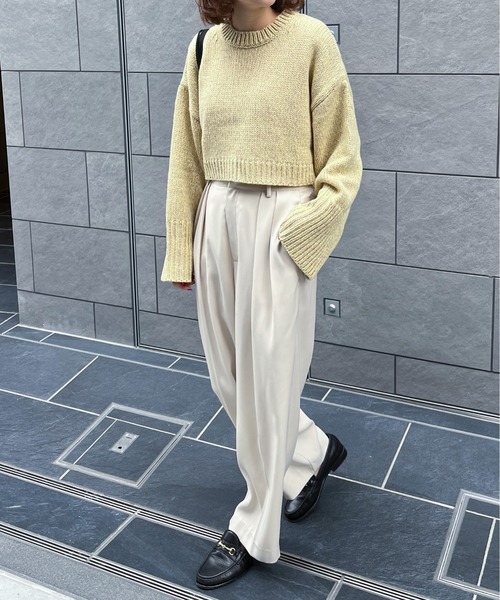 feepur（フェピュール）の「【ハンドウォッシャブル】メランジショートオーバーニット（ニット/セーター・レディース・ブラック/オフホワイト/イエロー/グリーン/ピンク・MEDIUM）」の21枚目の写真