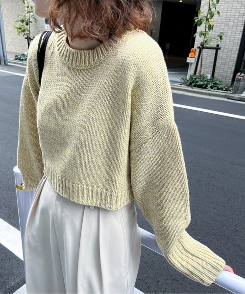 feepur（フェピュール）の「【ハンドウォッシャブル】メランジショートオーバーニット（ニット/セーター・レディース・ブラック/オフホワイト/イエロー/グリーン/ピンク・MEDIUM）」の18枚目の写真