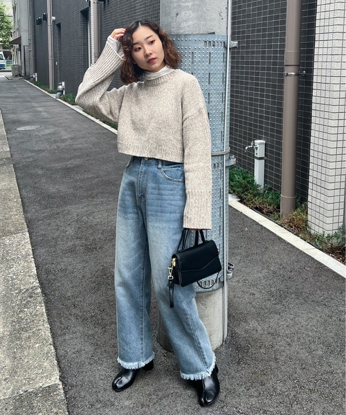 feepur（フェピュール）の「【ハンドウォッシャブル】メランジショートオーバーニット（ニット/セーター・レディース・ブラック/オフホワイト/イエロー/グリーン/ピンク・MEDIUM）」の13枚目の写真