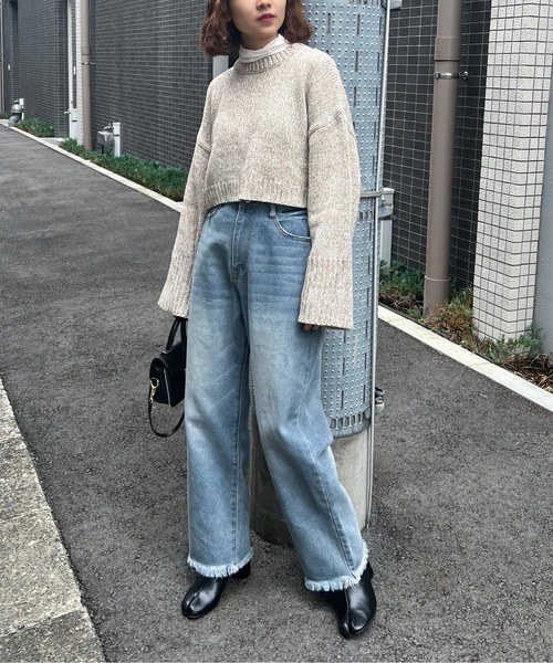 feepur（フェピュール）の「【ハンドウォッシャブル】メランジショートオーバーニット（ニット/セーター・レディース・ブラック/オフホワイト/イエロー/グリーン/ピンク・MEDIUM）」の16枚目の写真