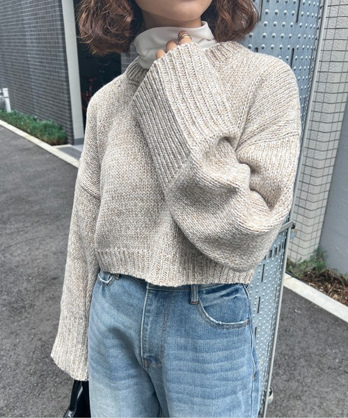 feepur（フェピュール）の「【ハンドウォッシャブル】メランジショートオーバーニット（ニット/セーター・レディース・ブラック/オフホワイト/イエロー/グリーン/ピンク・MEDIUM）」の10枚目の写真