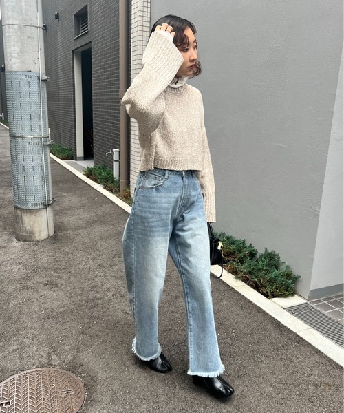 feepur（フェピュール）の「【ハンドウォッシャブル】メランジショートオーバーニット（ニット/セーター・レディース・ブラック/オフホワイト/イエロー/グリーン/ピンク・MEDIUM）」の7枚目の写真