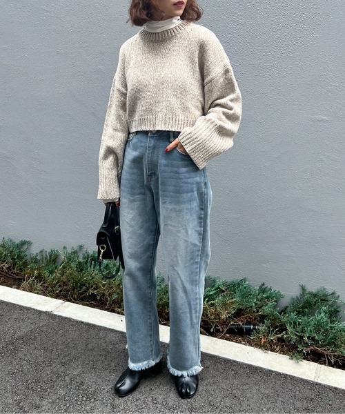 feepur（フェピュール）の「【ハンドウォッシャブル】メランジショートオーバーニット（ニット/セーター・レディース・ブラック/オフホワイト/イエロー/グリーン/ピンク・MEDIUM）」の22枚目の写真