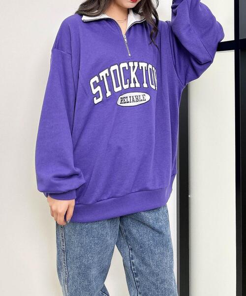 INGNI(イング)の「ハーフZIP配色カレッジロゴスウェットチュニック(スウェット・レディース・オートミール/パープル/ブラック・M)」の7枚目の写真