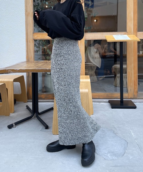 LE MORE（リモア）の「ミックスヤーンペンシルニットスカート（スカート・レディース・ブラック/ベージュ/グリーン・FREE）」の6枚目の写真