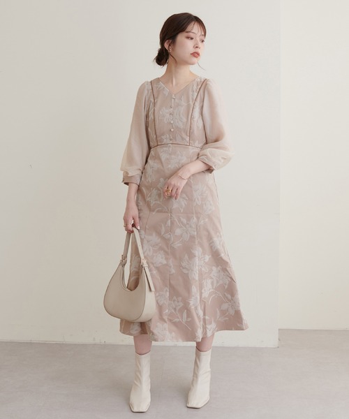 natural couture（ナチュラルクチュール）の「オケージョン対応　大花フロッキーワンピース（ドレス・レディース・ベージュ/ブラック・FREE）」の19枚目の写真