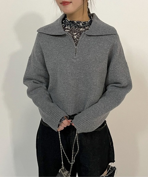 EPIMI E'PIMMY（エピミエピミー）の「ハーフジッププルオーバー（ニット/セーター・レディース・ベージュ/オフホワイト/ブルー/杢グレー・MEDIUM）」の3枚目の写真