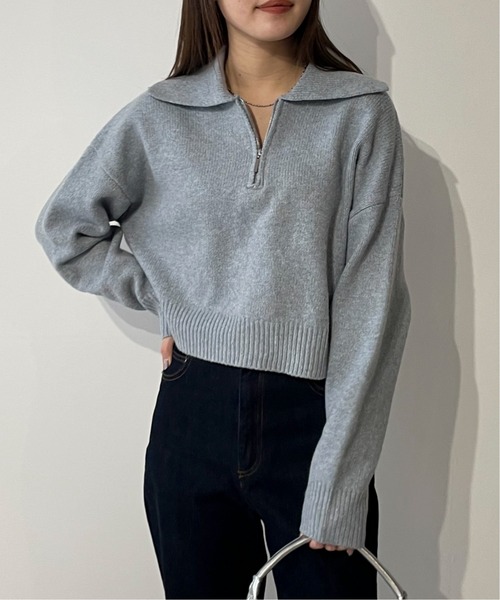 EPIMI E'PIMMY（エピミエピミー）の「ハーフジッププルオーバー（ニット/セーター・レディース・ベージュ/オフホワイト/ブルー/杢グレー・MEDIUM）」の18枚目の写真