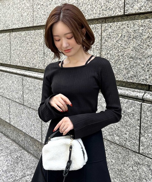 KOBE LETTUCE（コウベレタス）の「[ SAORIさんコラボ ] 2wayリボンタイリブニットトップス（ニット/セーター・レディース・ブラック/アイボリー・M/S）」の10枚目の写真