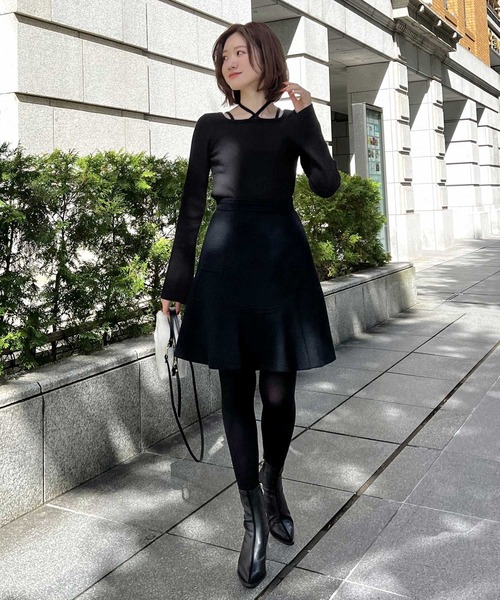 KOBE LETTUCE（コウベレタス）の「[ SAORIさんコラボ ] 2wayリボンタイリブニットトップス（ニット/セーター・レディース・ブラック/アイボリー・M/S）」の12枚目の写真