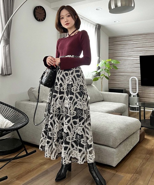 KOBE LETTUCE（コウベレタス）の「[ SAORIさんコラボ ] 2wayリボンタイリブニットトップス（ニット/セーター・レディース・ブラック/アイボリー・M/S）」の13枚目の写真