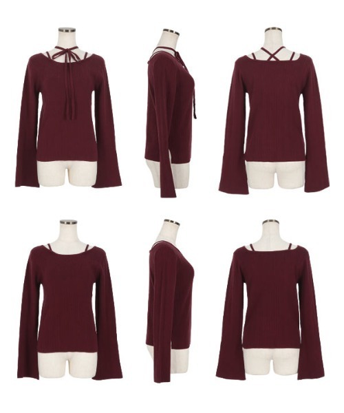 KOBE LETTUCE（コウベレタス）の「[ SAORIさんコラボ ] 2wayリボンタイリブニットトップス（ニット/セーター・レディース・ブラック/アイボリー・M/S）」の16枚目の写真