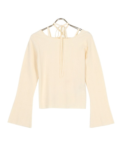 KOBE LETTUCE（コウベレタス）の「[ SAORIさんコラボ ] 2wayリボンタイリブニットトップス（ニット/セーター・レディース・ブラック/アイボリー・M/S）」の4枚目の写真