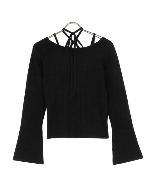 KOBE LETTUCE（コウベレタス）の「[ SAORIさんコラボ ] 2wayリボンタイリブニットトップス（ニット/セーター・レディース・ブラック/アイボリー・M/S）」の5枚目の写真