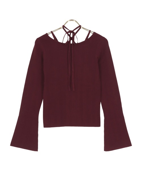 KOBE LETTUCE（コウベレタス）の「[ SAORIさんコラボ ] 2wayリボンタイリブニットトップス（ニット/セーター・レディース・ブラック/アイボリー・M/S）」の6枚目の写真