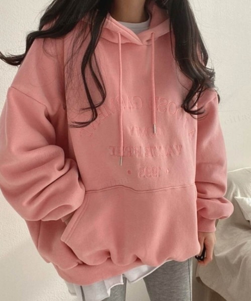 Dalfwin（ダールフィン）の「2023新作 韓国ファッション スウェット レディース　裏起毛あり　LOOSE刺繍ロゴフーディー パーカー　オーバーサイズ ビッグシルエット 2023AW 秋冬新作（パーカー・レディース・ライトブルー/クリーム/ピンク・FREE）」の17枚目の写真