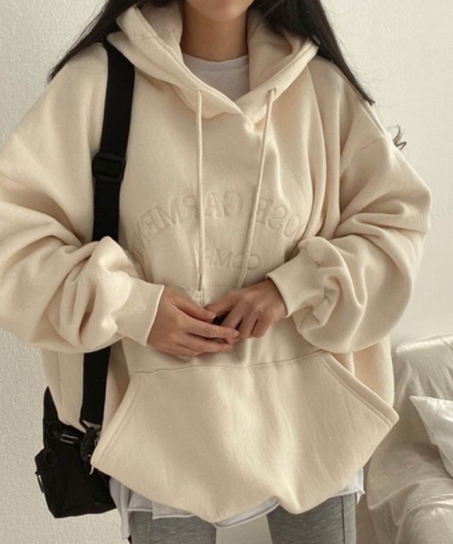 Dalfwin（ダールフィン）の「2023新作 韓国ファッション スウェット レディース　裏起毛あり　LOOSE刺繍ロゴフーディー パーカー　オーバーサイズ ビッグシルエット 2023AW 秋冬新作（パーカー・レディース・ライトブルー/クリーム/ピンク・FREE）」の9枚目の写真