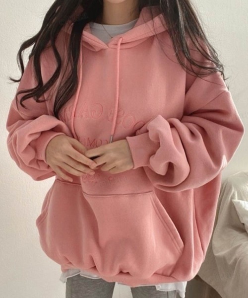 Dalfwin（ダールフィン）の「2023新作 韓国ファッション スウェット レディース　裏起毛あり　LOOSE刺繍ロゴフーディー パーカー　オーバーサイズ ビッグシルエット 2023AW 秋冬新作（パーカー・レディース・ライトブルー/クリーム/ピンク・FREE）」の15枚目の写真