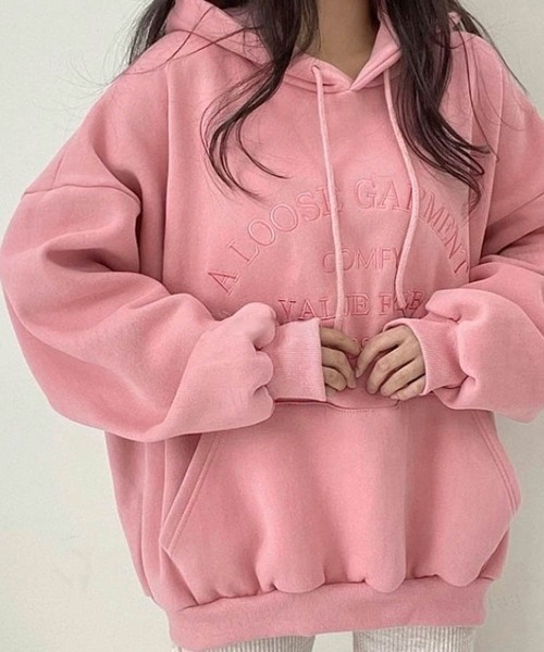 Dalfwin（ダールフィン）の「2023新作 韓国ファッション スウェット レディース　裏起毛あり　LOOSE刺繍ロゴフーディー パーカー　オーバーサイズ ビッグシルエット 2023AW 秋冬新作（パーカー・レディース・ライトブルー/クリーム/ピンク・FREE）」の16枚目の写真