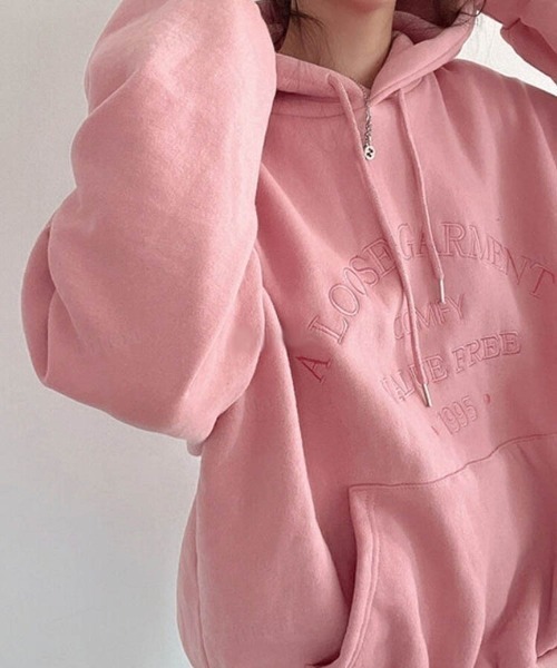 Dalfwin（ダールフィン）の「2023新作 韓国ファッション スウェット レディース　裏起毛あり　LOOSE刺繍ロゴフーディー パーカー　オーバーサイズ ビッグシルエット 2023AW 秋冬新作（パーカー・レディース・ライトブルー/クリーム/ピンク・FREE）」の20枚目の写真