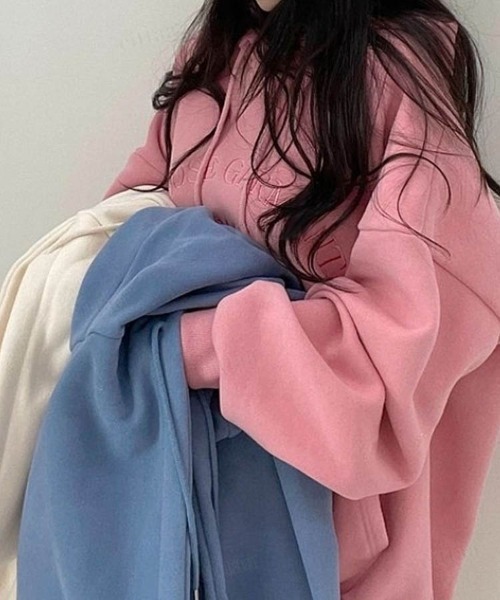 Dalfwin（ダールフィン）の「2023新作 韓国ファッション スウェット レディース　裏起毛あり　LOOSE刺繍ロゴフーディー パーカー　オーバーサイズ ビッグシルエット 2023AW 秋冬新作（パーカー・レディース・ライトブルー/クリーム/ピンク・FREE）」の21枚目の写真