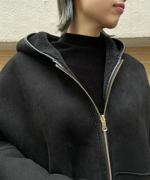 Risley(リズレー)の「Risley(リズレー) リバーシブルフェイクムートンフードコート(ムートンコート・レディース・ブラック・F)」の7枚目の写真