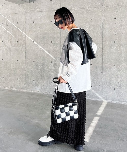 PAGEBOY（ページボーイ）の「スクエアジャガードタイトスカート（スカート・レディース・ブラック/オフホワイト・FREE）」の7枚目の写真