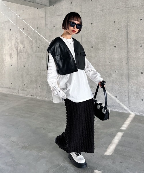 PAGEBOY（ページボーイ）の「スクエアジャガードタイトスカート（スカート・レディース・ブラック/オフホワイト・FREE）」の15枚目の写真