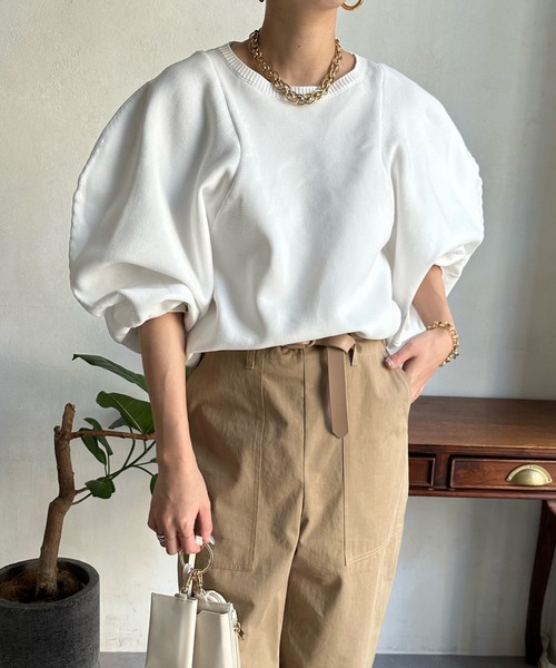 DouDou(ドゥドゥ)の「【WEB限定】ボリュームパフニット(ニット/セーター・レディース・ネイビー/オフホワイト/ピンク・FREE)」の3枚目の写真
