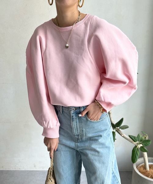 DouDou(ドゥドゥ)の「【WEB限定】ボリュームパフニット(ニット/セーター・レディース・ネイビー/オフホワイト/ピンク・FREE)」の2枚目の写真