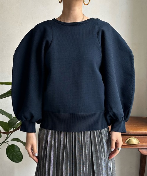 DouDou(ドゥドゥ)の「【WEB限定】ボリュームパフニット(ニット/セーター・レディース・ネイビー/オフホワイト/ピンク・FREE)」の12枚目の写真