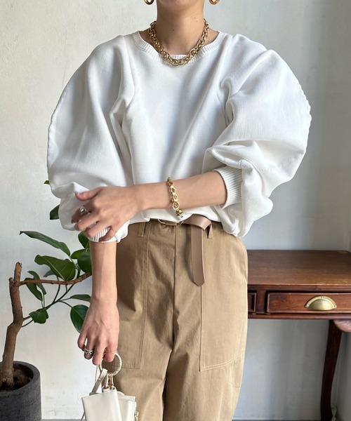 DouDou(ドゥドゥ)の「【WEB限定】ボリュームパフニット(ニット/セーター・レディース・ネイビー/オフホワイト/ピンク・FREE)」の20枚目の写真