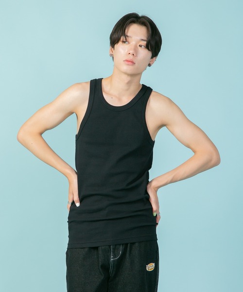 HANES（ヘインズ）の「【Hanes/ヘインズ】BEEFY ビーフィー【タフで伸びにくい】リブタンクトップ ビーフィー 厚手・透けない ヘビーウェイト 無地（タンクトップ・メンズ・ホワイト/ネイビー/杢グレー/ブラック・MEDIUM/X-LARGE/LARGE）」の3枚目の写真