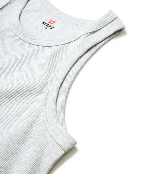 HANES（ヘインズ）の「【Hanes/ヘインズ】BEEFY ビーフィー【タフで伸びにくい】リブタンクトップ ビーフィー 厚手・透けない ヘビーウェイト 無地（タンクトップ・メンズ・ホワイト/ネイビー/杢グレー/ブラック・MEDIUM/X-LARGE/LARGE）」の15枚目の写真