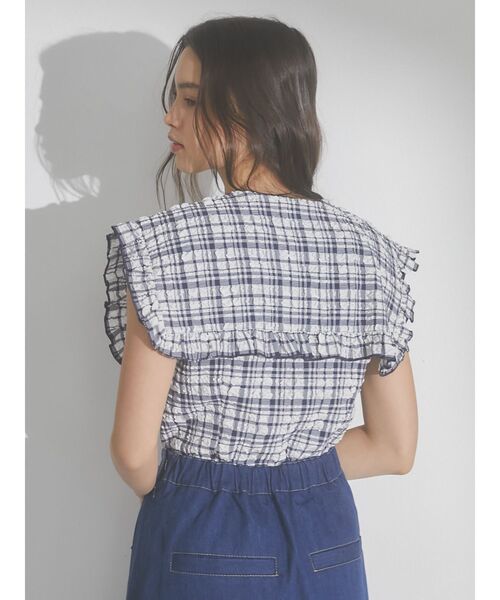 merry jenny（メリージェニー）の「checkスクエアカラーブラウス（シャツ/ブラウス・レディース・ブルー/オフホワイト/ネイビー・FREE）」の6枚目の写真