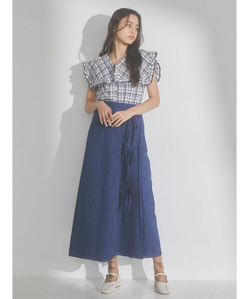 merry jenny（メリージェニー）の「checkスクエアカラーブラウス（シャツ/ブラウス・レディース・ブルー/オフホワイト/ネイビー・FREE）」の7枚目の写真