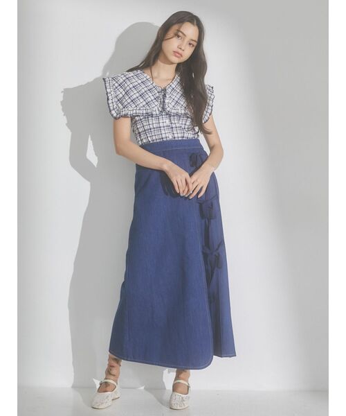 merry jenny（メリージェニー）の「checkスクエアカラーブラウス（シャツ/ブラウス・レディース・ブルー/オフホワイト/ネイビー・FREE）」の8枚目の写真