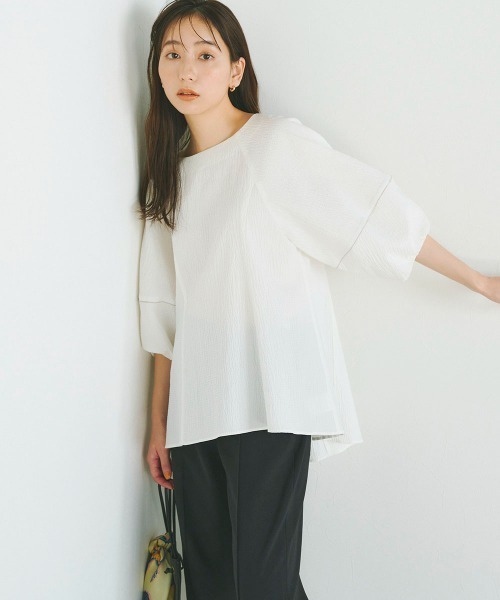 コットンリップルブラウス《洗濯機で洗える》
