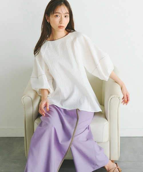 コットンリップルブラウス《洗濯機で洗える》