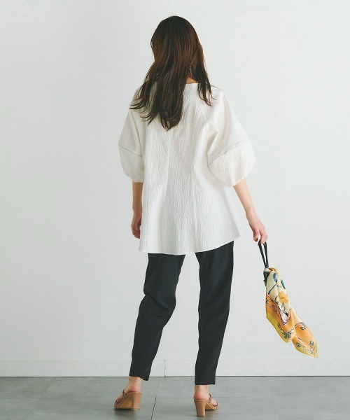 コットンリップルブラウス《洗濯機で洗える》
