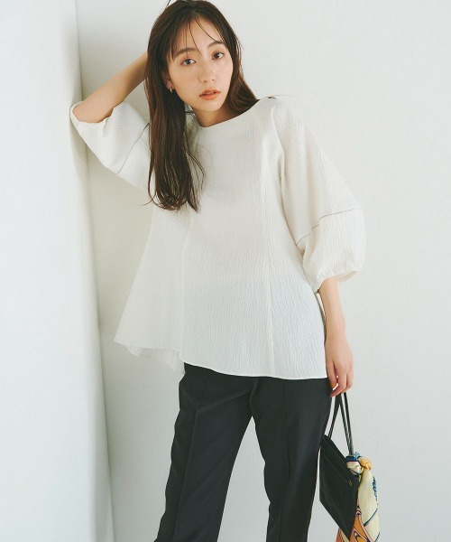 コットンリップルブラウス《洗濯機で洗える》
