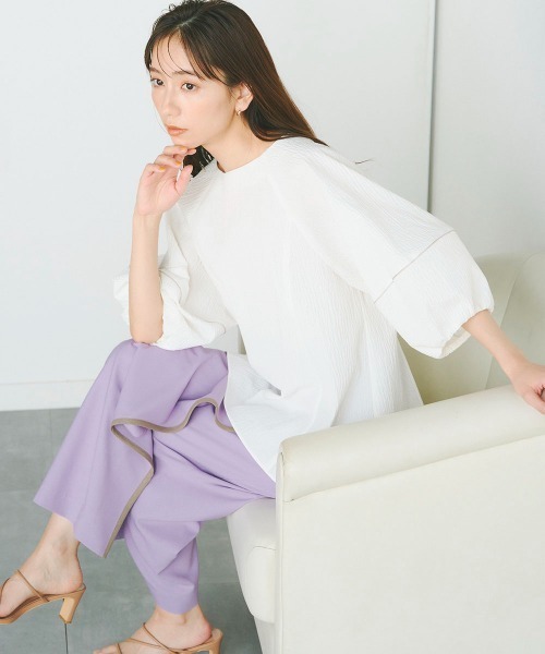 コットンリップルブラウス《洗濯機で洗える》