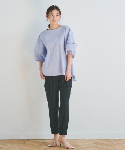コットンリップルブラウス《洗濯機で洗える》
