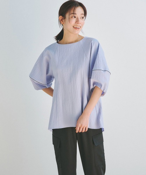 コットンリップルブラウス《洗濯機で洗える》